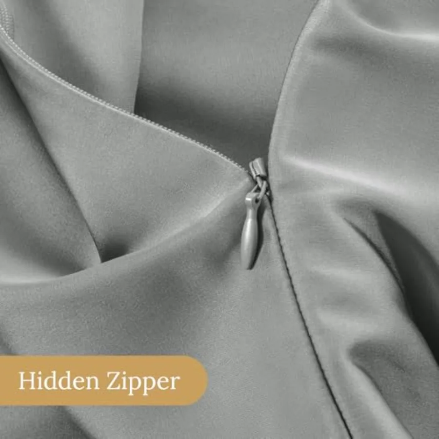 طقم كيس وسادة من حرير التوت بحجم كوين مكون من قطعتين مع سحاب مخفي للعناية بالشعر والبشرة، قماش تبريد فائق النعومة والناعمة