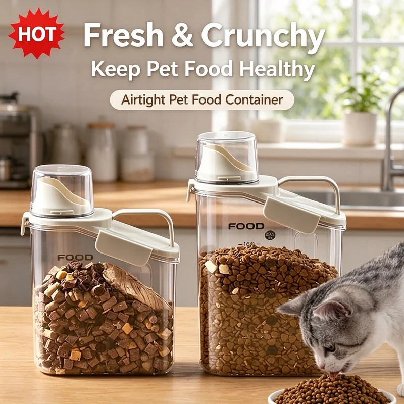 2L Sealed Pet Food Storage Jar BPA Free Waterproof Fresh Keeping Container with Lid for Dog Cat Dry Food Storage