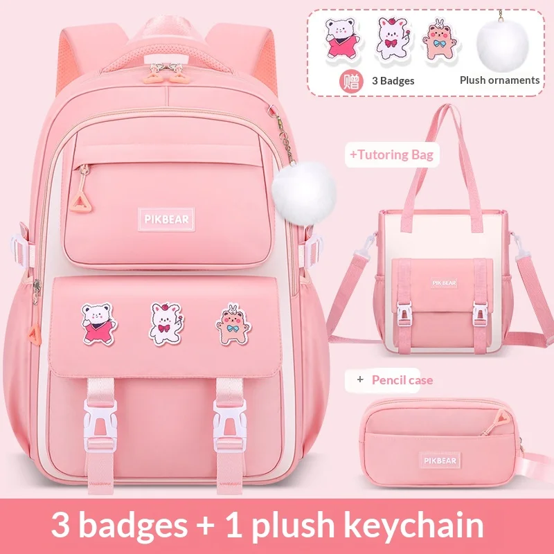 Pikbear Kawaii School Bags Set Waterproof Large Backpack Book Bag Laptop Travel Rucksack Light Soft Large Capacity For Girls
