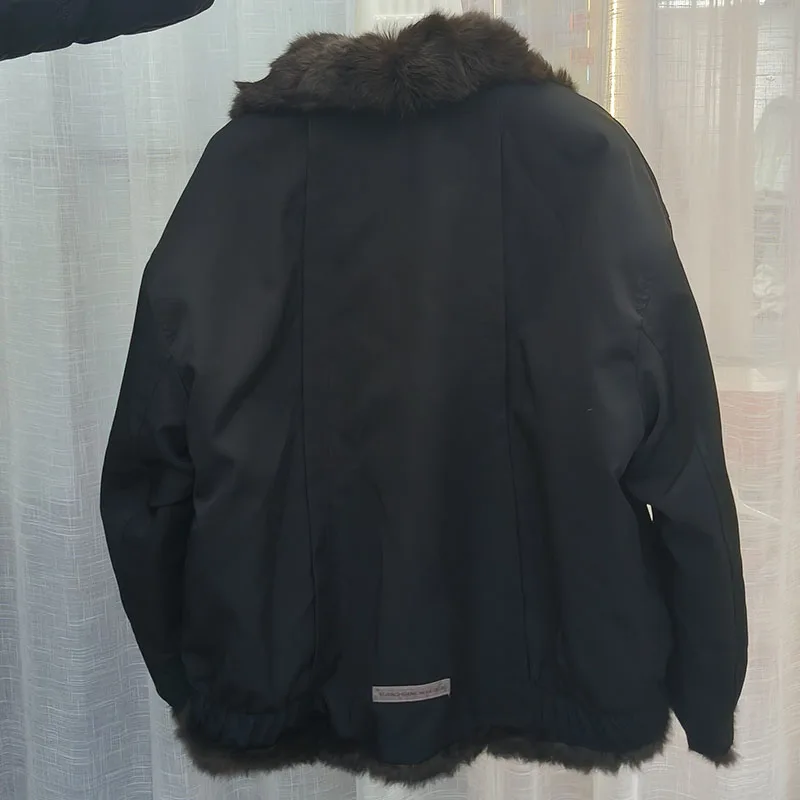 سترة شتوية جديدة فضفاضة لعام 2025 مبطنة بالفرو الأرنب الحقيقي سترة سميكة ودافئة للسيدات معطف فرو أصلي بأكمام طويلة سترة خارجية للسيدات #6