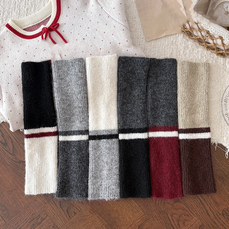 Women'S Multi-Color Wool Sock Sets With Contrasting Knit Long Leg Covers And Thick, Warm American-Style Long Socks for Winter
