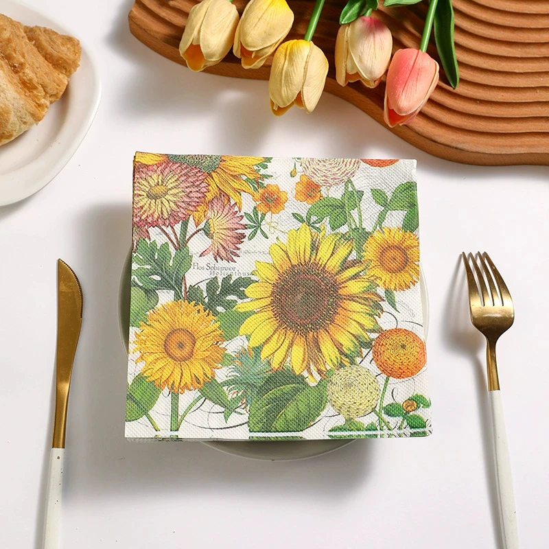 20Pcs Sun Flower Printed Paper Napkins, Disposable Napkins for Baby Shower Birthday Party - Table Decor Tissue Supplies