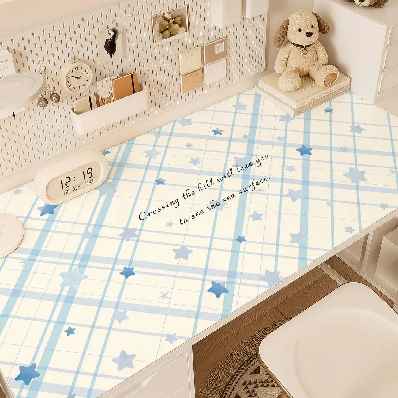 Y2K Korean INS Style Girl Star Grid Leather Desk Pad Protector Mouse Pad Office Desk Mat Waterproof Non-Slip PU Desk Blotter Pad