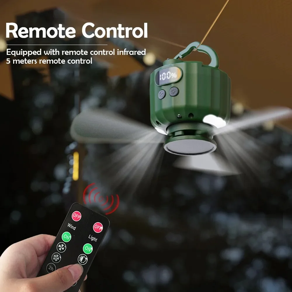 USB Rechargeable Mini Ceiling Fan Dormitory Home Remote Control Quietly Ceiling Fan Light Outdoor Camping Fan with Night Light
