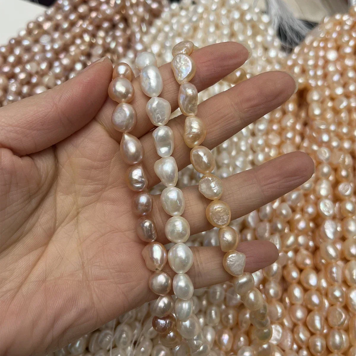 

Natural 9-10mm Freshwater Irregular Polished Pink-White Orange Bead Pearl Jewelry Make DIY Necklace Bracelet Accessories Women
