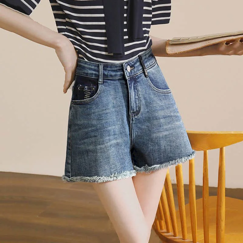 

Denim Shorts for Women Large Size Vintage Casual Loose Korean Fashion Wide Leg Jeans A-line High Waisted Pants Women Clothing