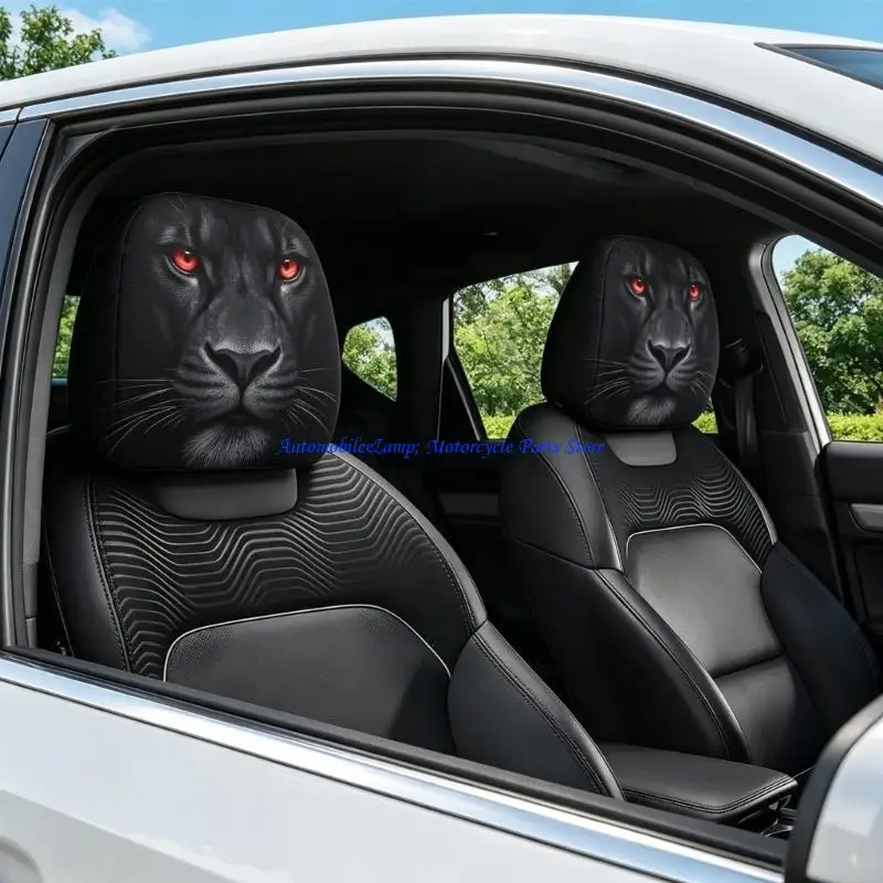 H7BD Double Auto Headrest Protector Polyester Component Bear/ Designs for Vehicle