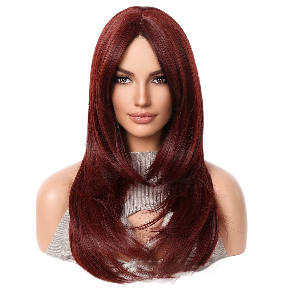 Reddish Brown Synthetic Wig Natural Layered Hair Wigs for Women Daily Party Cosplay Wig Medium Long Straight Hair Heat Resistant