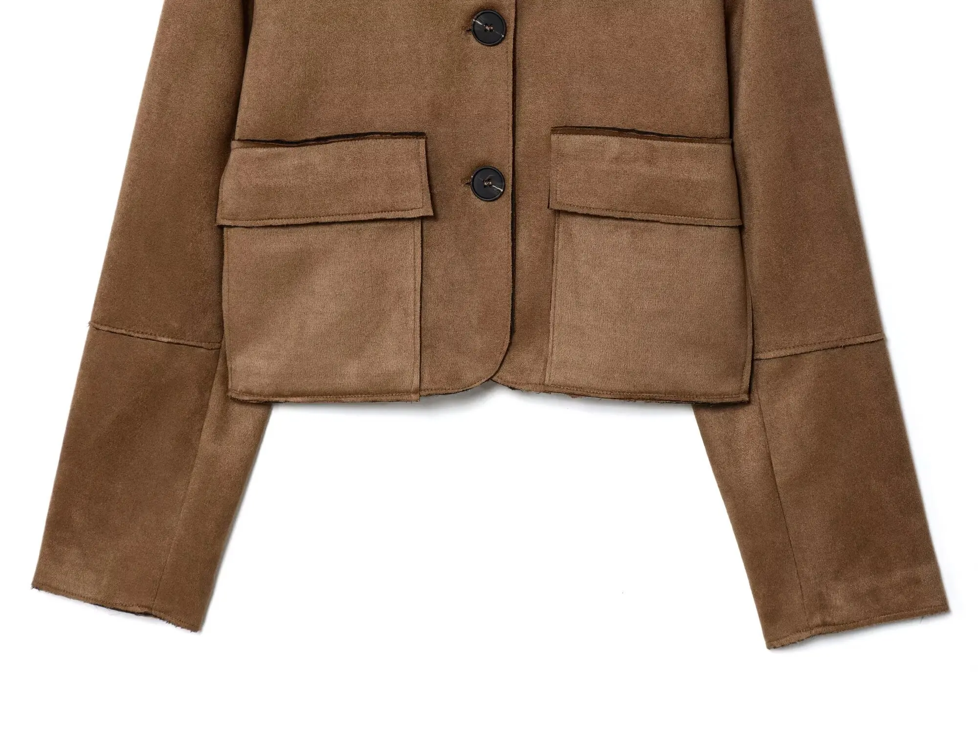 Maxdutti 2026 ربيع الموضة سترة جلدية من جلد الغزال سترة نسائية ملابس امرأة بلايز الحد الأدنى جيب واحدة الصدر دعوى