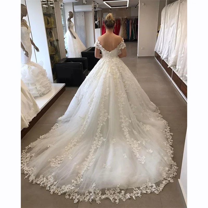 Vestido De novia De tul con escote en V y espalda descubierta, hombros abullonados personalizado con traje De boda, 2025