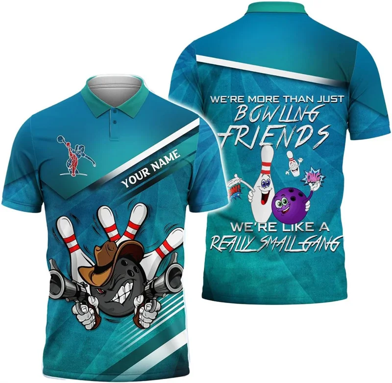 Custom Bowling Team Name Personality Men's Polo Shirts Breathable Sport Short Sleeve Golf Shirts Cool 3D Print Flame Men's Top
