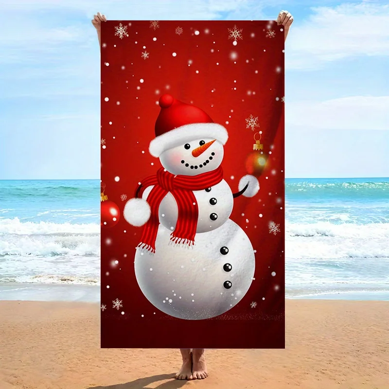 Plaid Patchwork Holly Leaf Snowflake Candy Cane Print Beach Towel Lightweight for Christmas Themed Coastal Getaway Experience