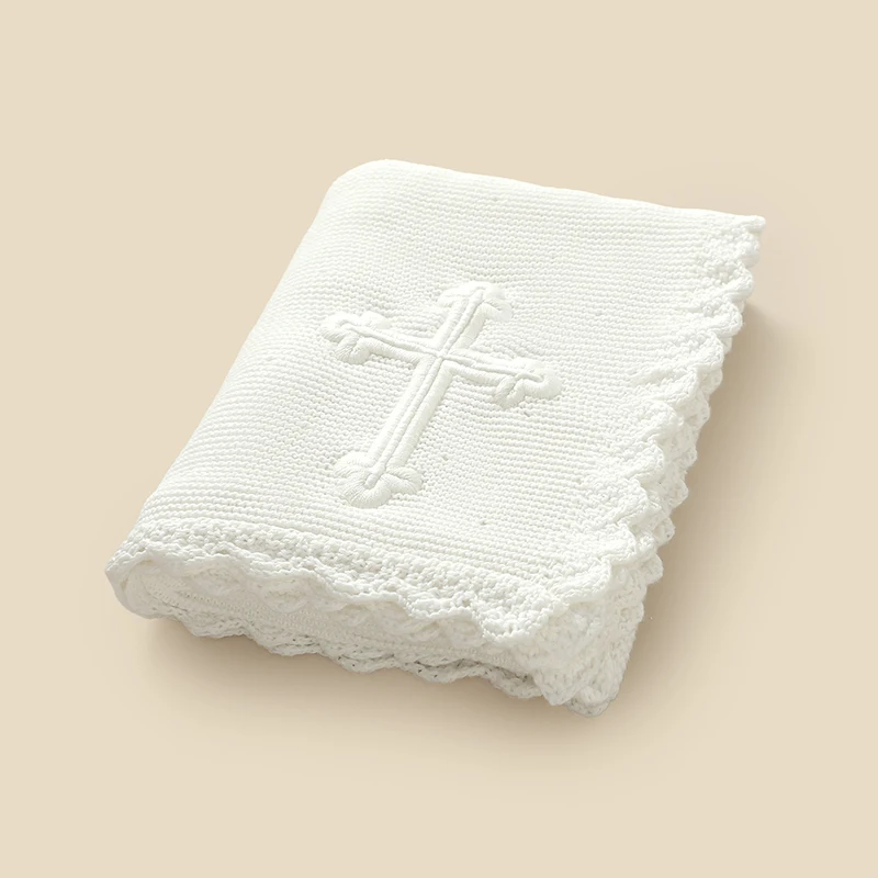 100*80 سنتيمتر القطن الطفل التعميد البطانيات لينة متماسكة مع خياطة الصليب الوليد بنين بنات قماط الحضانة بطانية المعمودية هدية #4