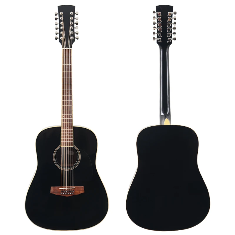 12 String Acoustic Guitar 41 Inch Full Size Design High Glossy Folk Guitar Spruce Wood Top Black Red Natural Color