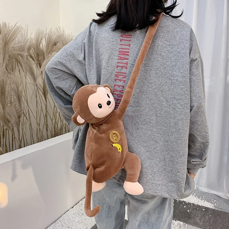 

Забавная сумка 2025 года, плюшевая кукла-обезьяна, сумка на плечо для девочек, милая мультяшная сумка для мобильного телефона