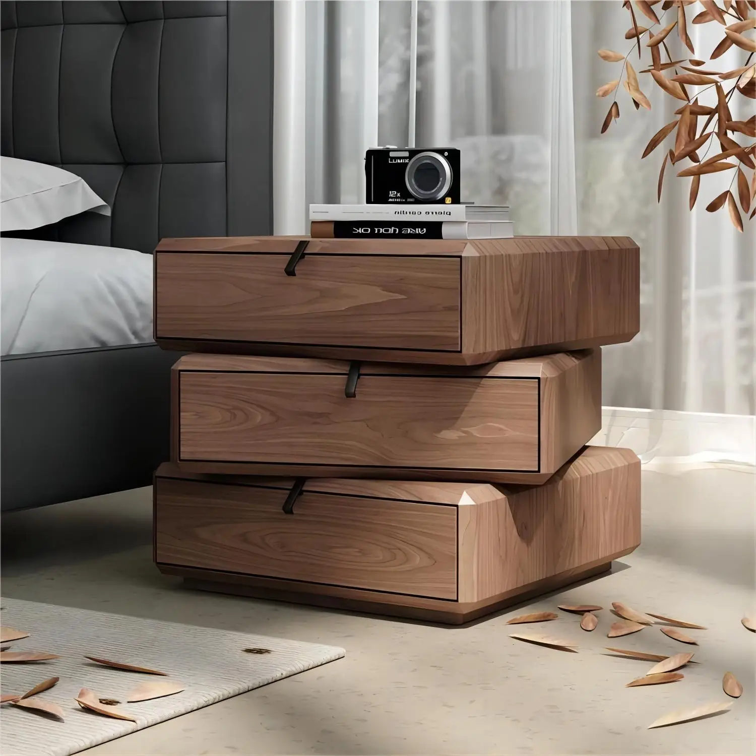 

Simple furniture Modern simple wooden bedside table Rotatable bedroom bedside table