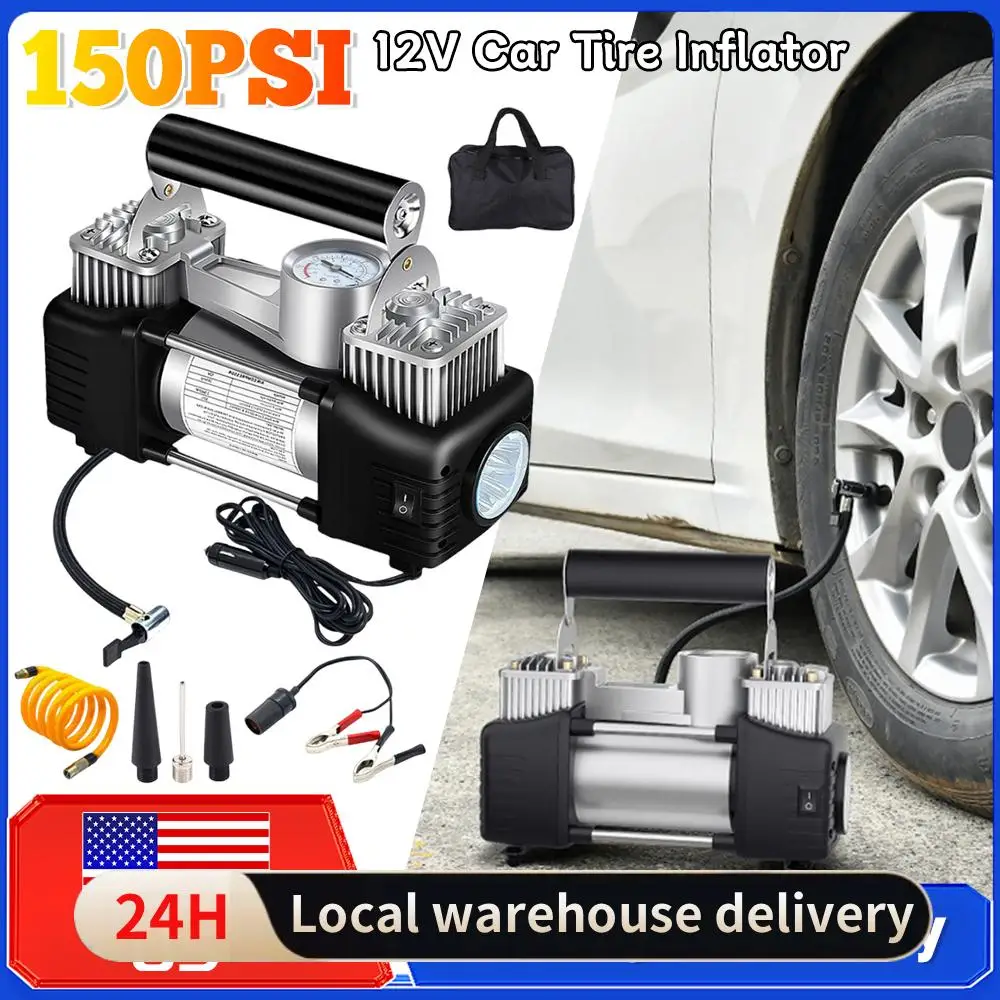 

12V Dual Cylinder Air Pump 150PSI Heavy Duty Tire Inflator Electric Car Tyre Inflator Automotive Air Compressor Inflation Tools