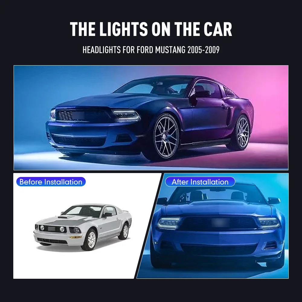 

2PCs Car Styling Head Lamp for Ford Mustang 2005-2009 LED Headlight DRL Daytime Running Lights Signal Lamps Auto Accessories