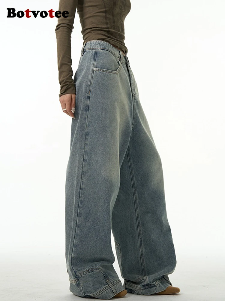 Pantalones vaqueros holgados con bolsillo al revés para mujer, moda Ins, pantalones vaqueros Retro americanos, pantalones de talle alto, ropa de calle, pantalones vaqueros sueltos