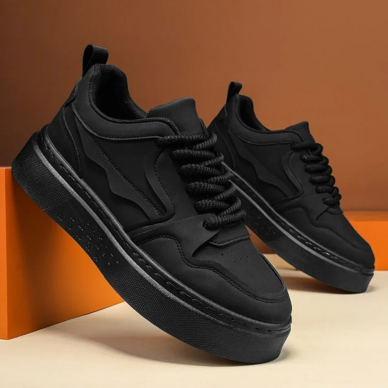 2025 Spring Men's Shoes Casual Sports Thick Soled Non Slip Board Shoes Solid Color Men's Shallow Vulcanized Shoes Simple