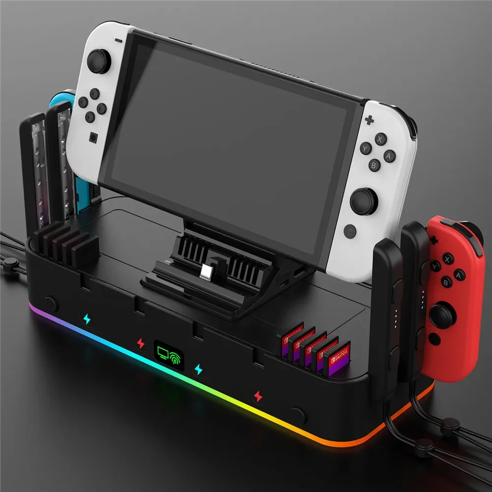 For Switch OLED host multifunctional RGB wall mounted charging with dock screen projection function+NS handle seat charging