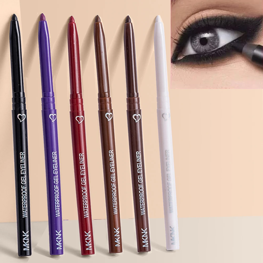 Matita Gel per Eyeliner liscia 6 colori blu nero marrone Eyeliner impermeabile sdraiato penna per baco da seta facile da indossare trucco per Eyeliner duraturo