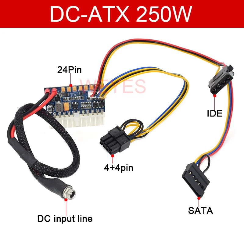 

ITX SATA IDE CPU 4p + 4p 24pin PSU DC-ATX 12V вход 250W выходной переключатель Φ ATX MINI ITX PC кабель питания для ПК