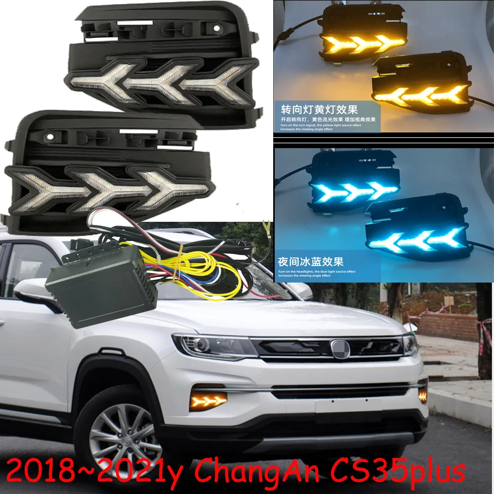 1 комплект, фара на бампере автомобиля ChangAn CS35 Plus, дневная фара 2018 ~ 2020y, автомобильные аксессуары DRL, светодиодная фара ChangAn CS35, противотуманная фара