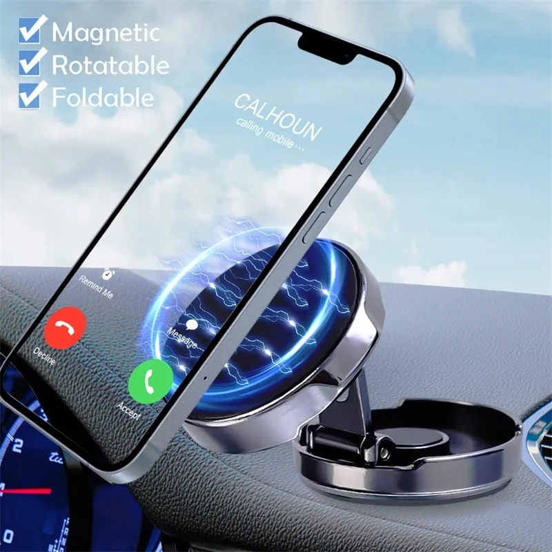 Car Mobile Phone Stand Strong Magnetic Car Holder 720° Foldable Round Bracket Support for Universal Phones Mount Holders In Car