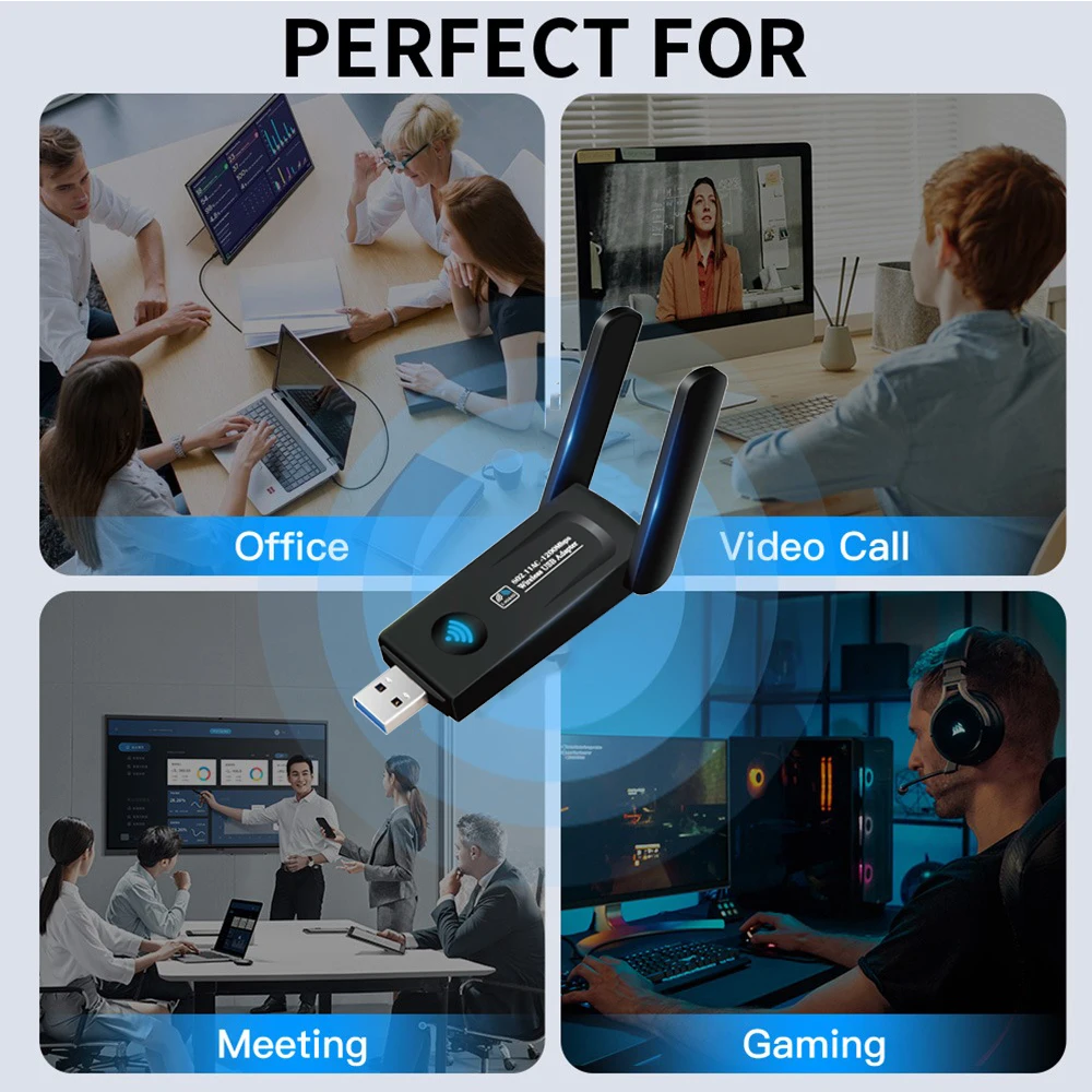 듀얼 밴드 2.4 와이파이 네트워크 카드, 무선 USB 동글 리시버, RTL8812CU, 2dbi 내장 안테나, 1200M USB3.0, 5G AC1200