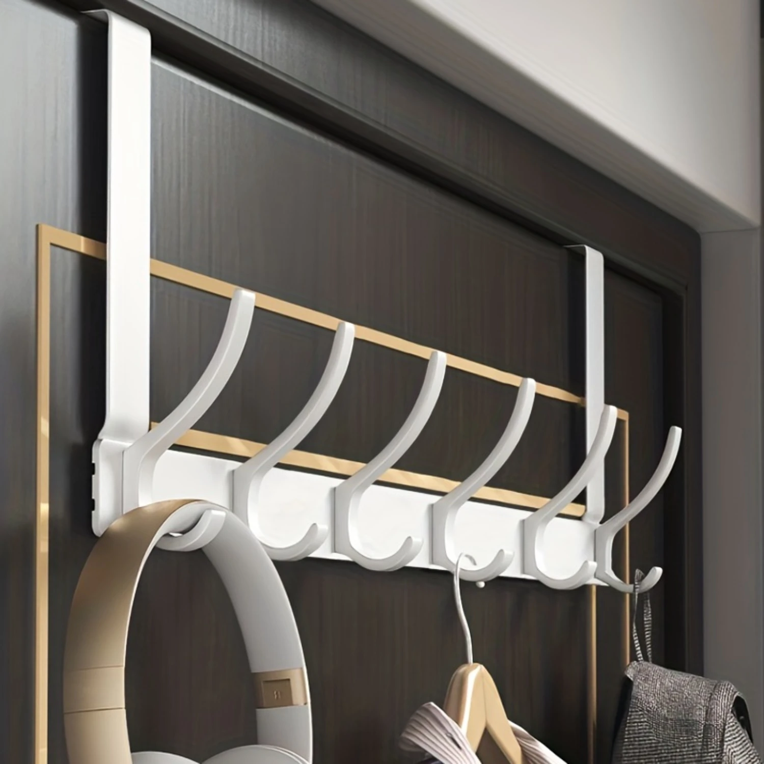 

Space Aluminum Over The Door Coat Rack - Wall Mounted Holder for Clothes, Hats, Towels