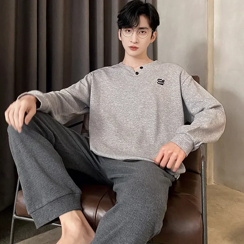 Пижамы, пижамы, хлопковые осенние пижамы, размеры, полосатые комплекты для отдыха, зимние мужские пижамы с надписью, повседневная одежда для сна, костюмы с героями мультфильмов