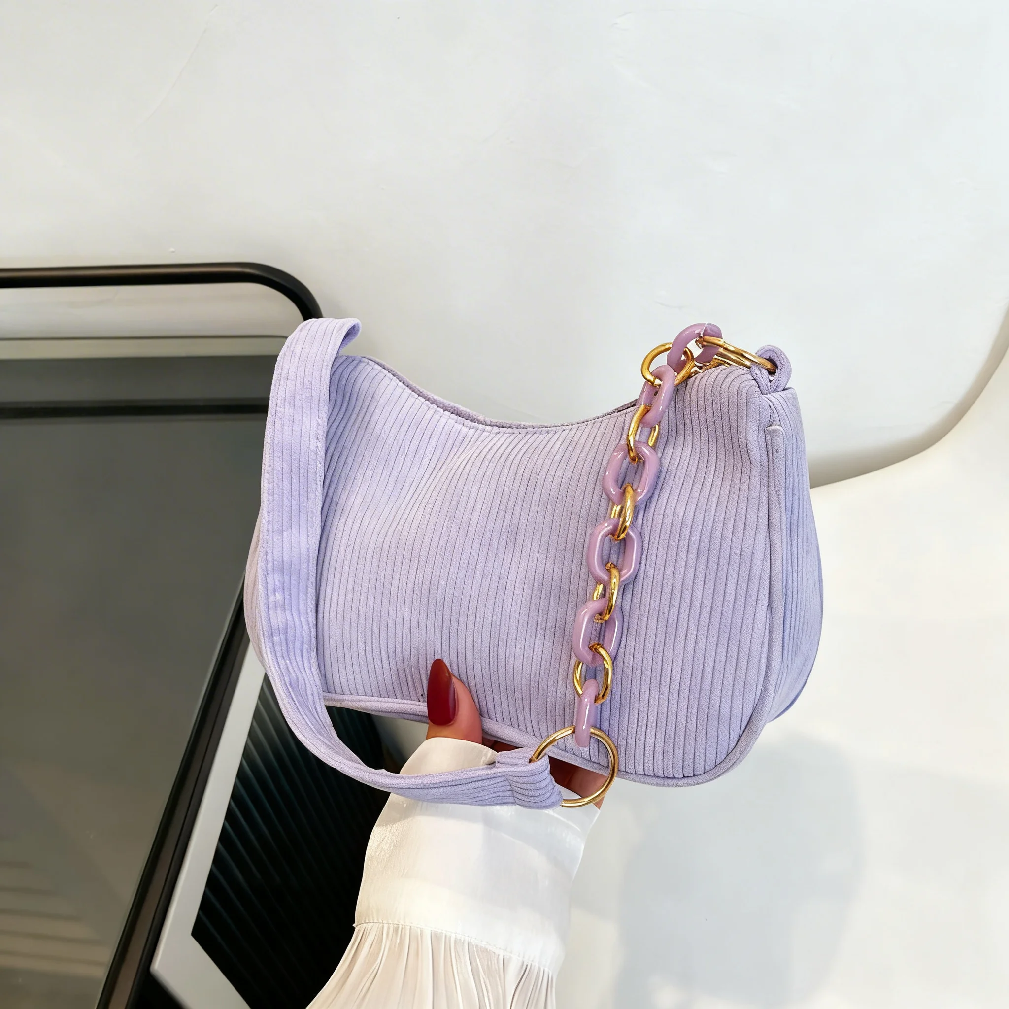 

Small Shoulder Bag For Women,corduroy Hobo Tote Handbag Clutch Purse Crescent Underarm Bag Crossbody Bags