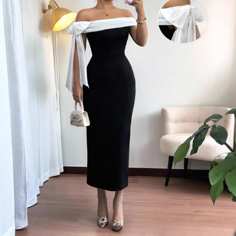 

Shoulder-length Sexy Off-the-shoulder Hem Waist Dress 2025 New