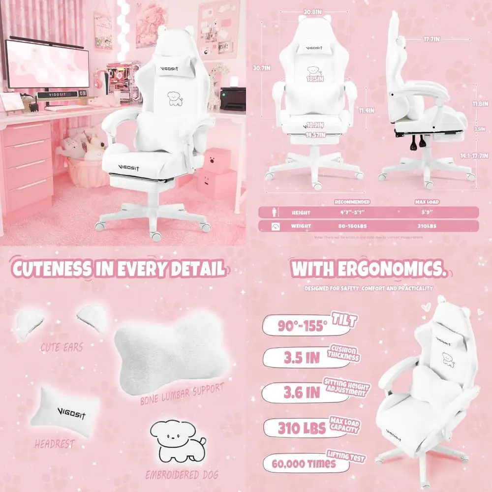 كرسي ألعاب مريح من جلد البولي يوريثان مع ميزات قابلة للتعديل للاعبين والكبار - دوار 360 درجة، مكتب مريح Ch #1