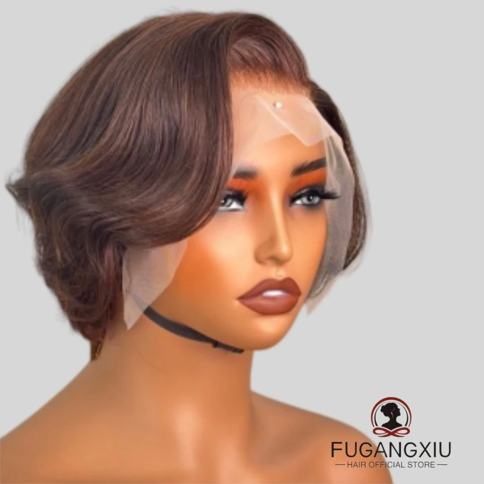 

Прямой короткий парик с стрижкой пикси 13 × 4, кружевной фронтальный прозрачный парик из натуральных волос на кружеве для женщин, предварительно выщипанные с детскими волосами