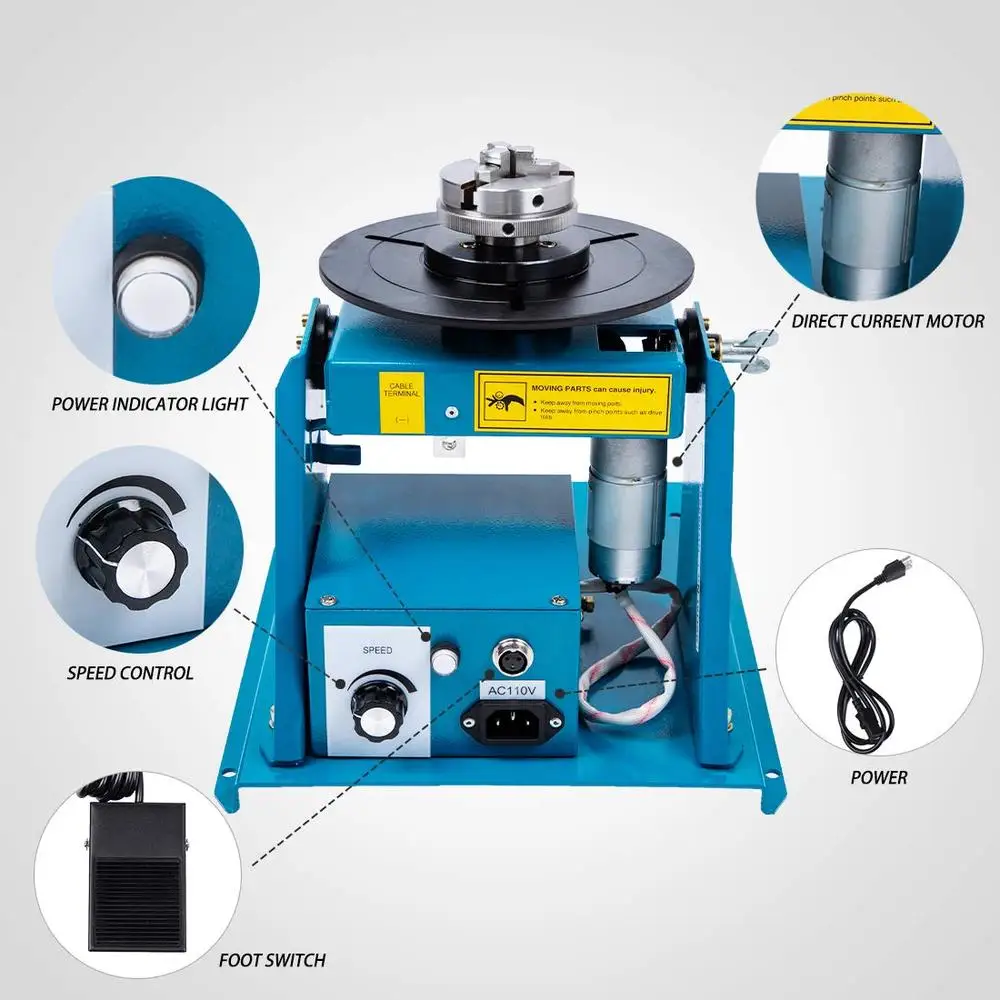 DC24V 15W Rotary Welding Positioner Turntable Table High Precision Cutting Grinding Assembly 90º Tilt Angle KC-65 or KC-80 Chuck