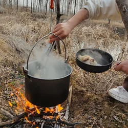 Outdoor Tableware Big Capacity Aluminum Alloy Camping Picnic Hanging Cookware Tableware Pot Cooking Picnic For Campfire Pot