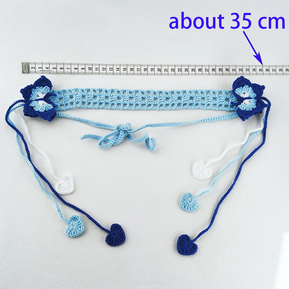 عصابة رأس على شكل فراشة زرقاء كروشيه مع رباط شعر بشراشيب الحب للنساء والفتيات وإكسسوارات الشعر المصنوعة يدويًا #6