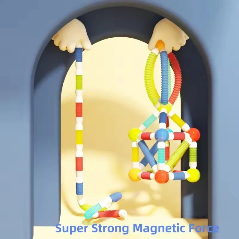 قضيب مغناطيسي بقبضة ناعمة، مكعبات بناء مغناطيسية متعددة الاستخدامات وقابلة للتطوير، مجموعة بناء جذعية للأطفال