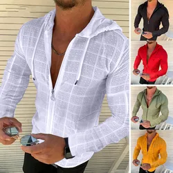 Men's shirts Fashion solid color shirts Casual slim long-Sleeved Men's shirts hooded Cardigan four Seasons plus Size