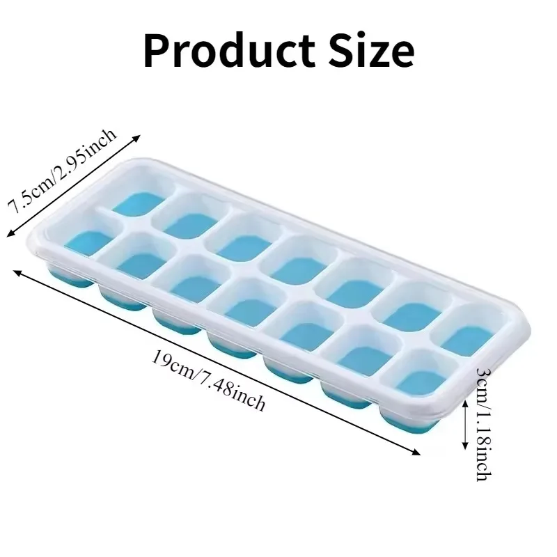 14 Cavity Silicone Ice Cube Tray with Lid Ice Mold for Freezer Cocktails Whiskey Iced Coffee Juice and Cold Drinks Home Kitchen