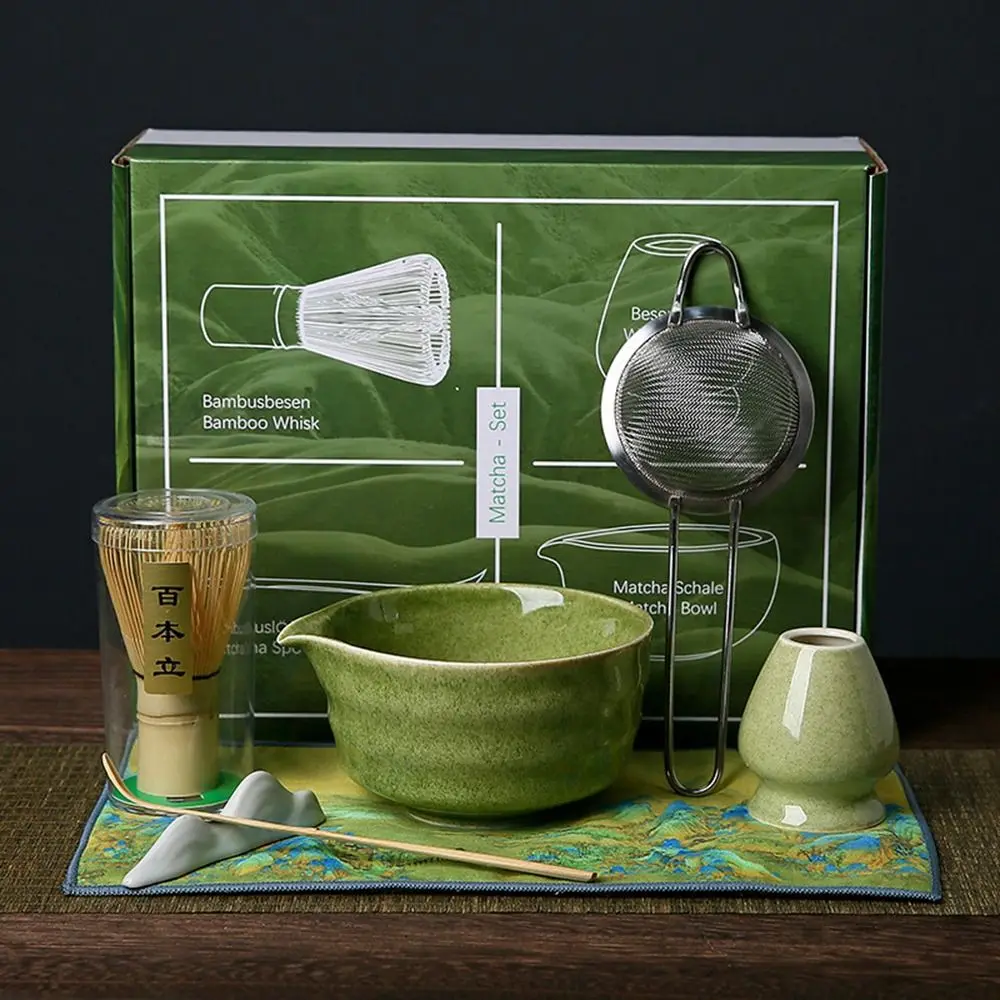 

4/7PCS New Ceramic Bamboo Japanese Tea Set With Pouring Spout Food Grade Tea Whisk Reusable Handmade Matcha Brewing Cup Home