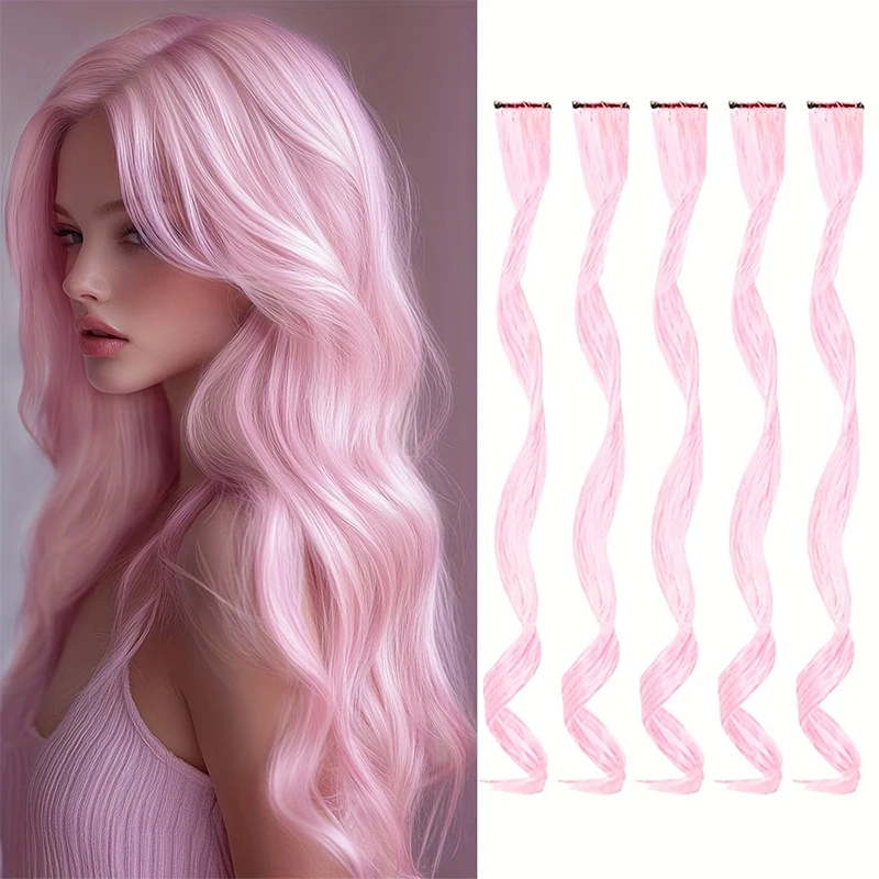 

5pcs Colorful Curly Wavy Hair Extensions 18 inch Synthetic Wave Clip-In Hairpieces for Women Cosplay Christmas & New Year Gifts