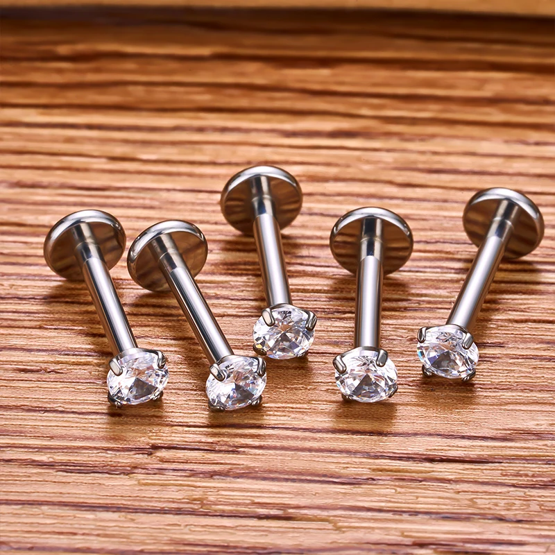 10/50Pcs ASTM F136 Titanium 2/3/4mm CZ Labret Stud 16G Tragus Helix Cartilage Conch Flatback Earlobe Piercing Body Jewelry