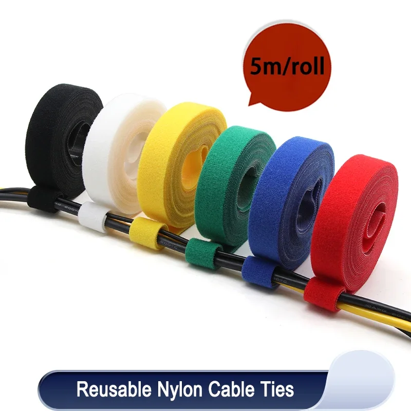 5m/roll Reusable Cable Ties Loop Bundle Self Adhesive Fastener DIY Accessories Nylon Strap Organizer Clip Wire Holder Management