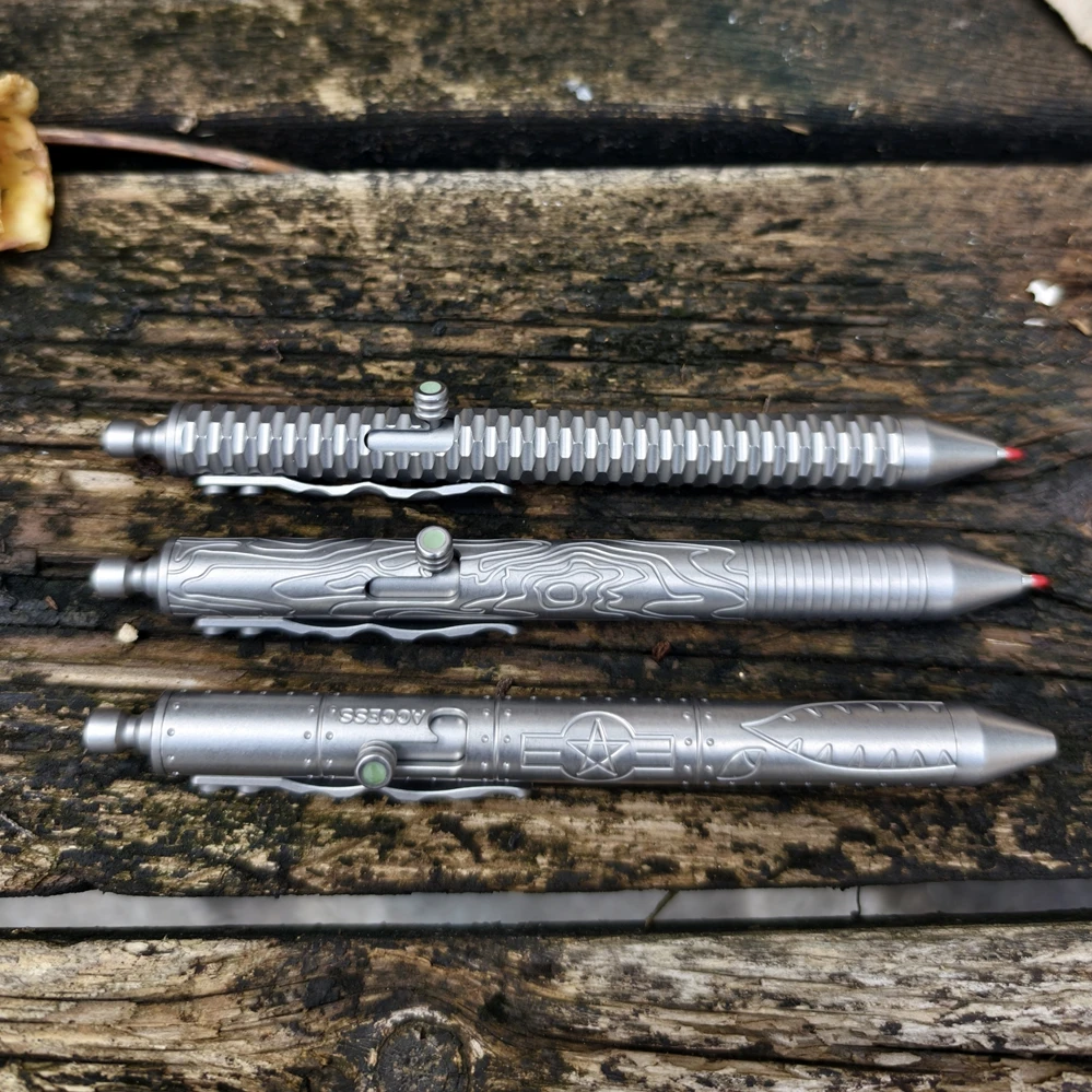 야외 휴대용 EDC 티타늄 합금 방어 전술 펜 빛나는 키 체인 펜던트 자동차 창 깨는 도구