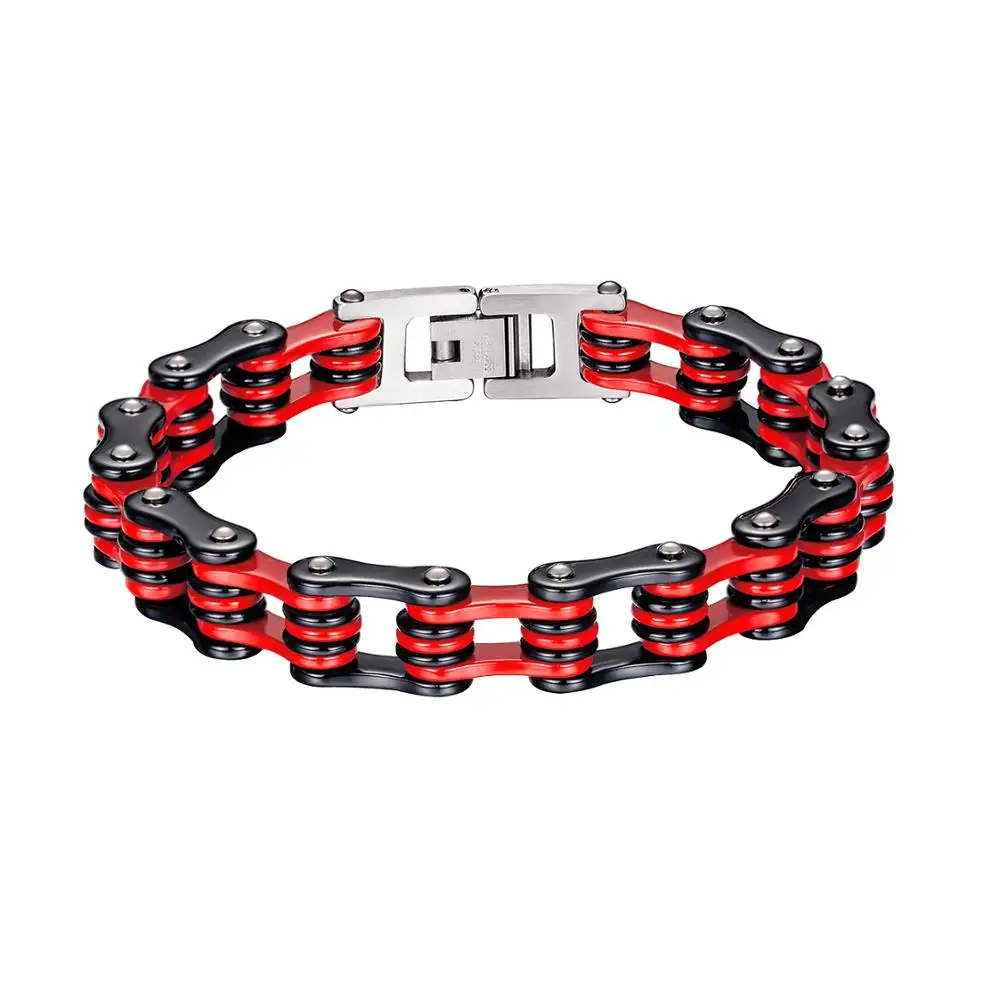 13mm Hip Hop Locomotive Chain Stainless Steel Bracelet For Men Chunky Black Red 22cm Male Rapper Jewelry Gift Drop Shipping