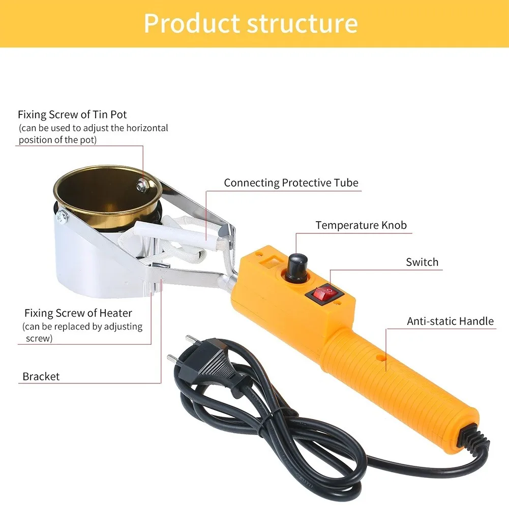 

300W/500W Temp Control Portable Tin Melting Furnace Control Desoldering Bath Tool Adjustable Handheld Solder Pot Tin Melting