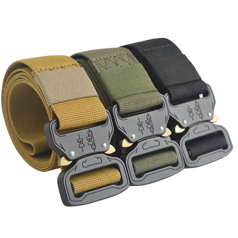 Men's New Tactical High Weight and Wear-resistant Alloy Buckle Nylon Waist Belt Outdoor Belt Work Clothes Canvas Elastic Belt